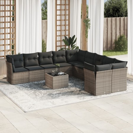 Set de sofás de jardín 11 pzas y cojines ratán sintético gris de , Conjuntos de jardín - Ref: Foro24-3250089, Precio: 630,76 ...