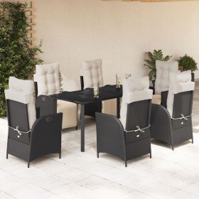 Set de comedor de jardín 7 pzas y cojines ratán sintético negro en Conjuntos de jardín | Comprar online en Foru.es
