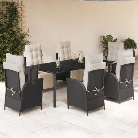 Set de comedor de jardín 7 pzas y cojines ratán sintético negro en Conjuntos de jardín | Comprar online en Foru.es