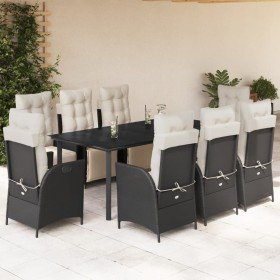 Set de comedor de jardín 9 pzas y cojines ratán sintético negro en Conjuntos de jardín | Comprar online en Foru.es