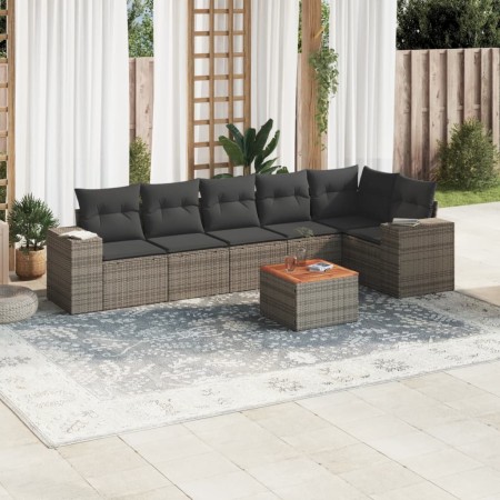 Set de sofás de jardín 7 piezas con cojines ratán PE gris de , Conjuntos de jardín - Ref: Foro24-3257789, Precio: 449,04 €, D...