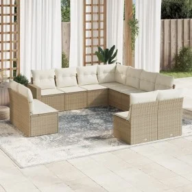 Set de sofás de jardín 11pzas con cojines ratán sintético beige de , Sofás modulares de exterior - Ref: Foro24-3251465, Preci...
