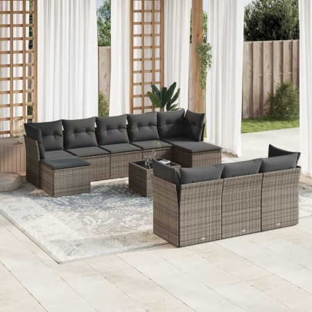Set de sofás de jardín 11 pzas y cojines ratán sintético gris de , Conjuntos de jardín - Ref: Foro24-3250179, Precio: 647,58 ...