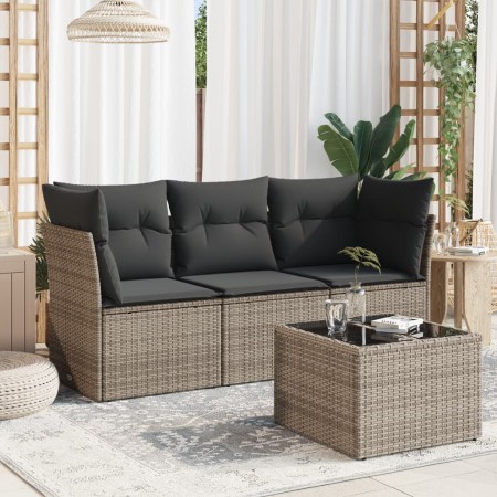 Set de sofás de jardín 4 pzas y cojines ratán sintético gris de , Conjuntos de jardín - Ref: Foro24-3249059, Precio: 244,75 €...