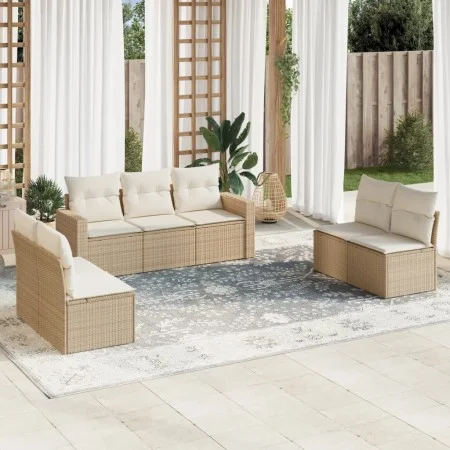 Set sofás de jardín 7 piezas y cojines ratán sintético beige by , Modular outdoor sofas - Ref: Foro24-3251165, Price: 483,15 ...
