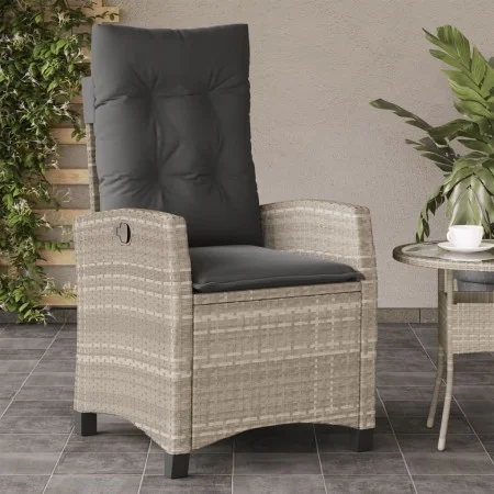 Sillón de jardín reclinable con cojines ratán PE gris claro de , Sillas de jardín - Ref: Foro24-365214, Precio: 154,88 €, Des...