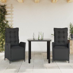 Set comedor de jardín 3 pzas con cojines ratán sintético negro en Conjuntos de jardín | Comprar online en Foru.es