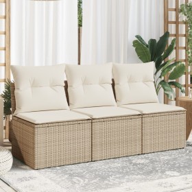 Sofá de jardín de 3 plazas con cojines ratán sintético beige de , Sofás de exterior - Ref: Foro24-366077, Precio: 169,30 €, D...