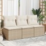 Sofá de jardín de 3 plazas con cojines ratán sintético beige de , Sofás de exterior - Ref: Foro24-366077, Precio: 169,30 €, D...
