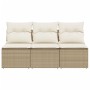 Sofá de jardín de 3 plazas con cojines ratán sintético beige de , Sofás de exterior - Ref: Foro24-366077, Precio: 169,30 €, D...
