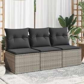 Sofá de jardín de 3 plazas con cojines ratán sintético gris de , Sofás de exterior - Ref: Foro24-366139, Precio: 153,66 €, De...