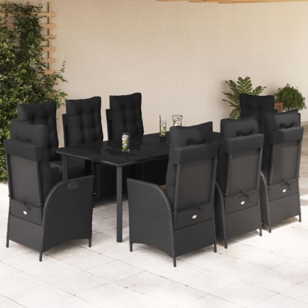 Set de comedor de jardín 9 pzas y cojines ratán sintético negro en Conjuntos de jardín | Comprar online en Foru.es