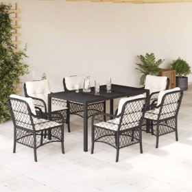 Set de comedor de jardín 7 pzas y cojines ratán sintético negro de , Conjuntos de jardín - Ref: Foro24-3212021, Precio: 664,7...