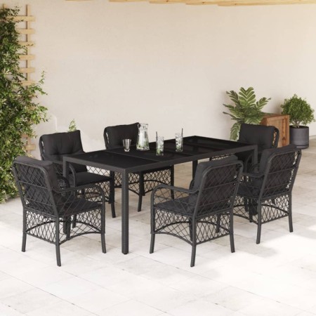 Set de comedor de jardín 7 pzas y cojines ratán sintético negro de , Conjuntos de jardín - Ref: Foro24-3212028, Precio: 648,8...