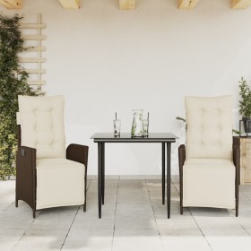 Set comedor de jardín 3 piezas y cojines ratán sintético marrón en Conjuntos de jardín | Comprar online en Foru.es