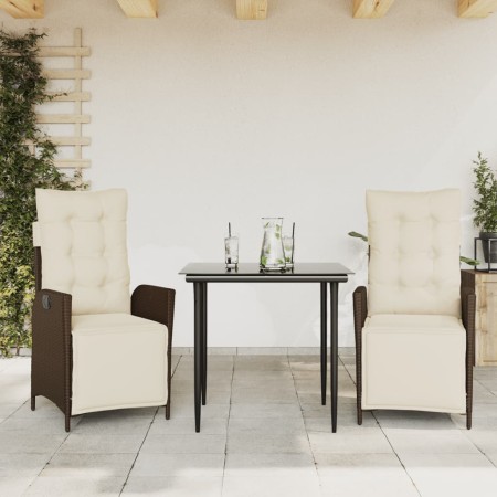 Set comedor de jardín 3 piezas y cojines ratán sintético marrón en Conjuntos de jardín | Comprar online en Foru.es