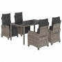 Set comedor de jardín 5 piezas con cojines ratán sintético gris de , Conjuntos de jardín - Ref: Foro24-3212896, Precio: 653,4...