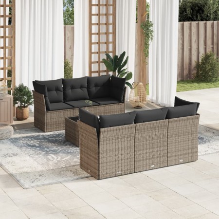 Set de sofás de jardín 7 piezas con cojines ratán PE gris de , Conjuntos de jardín - Ref: Foro24-3249099, Precio: 443,42 €, D...
