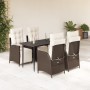 Set comedor de jardín 5 piezas y cojines ratán sintético marrón en Conjuntos de jardín | Comprar online en Foru.es