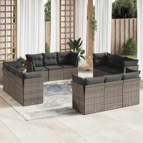 Set de sofás de jardín 12 pzas con cojines ratán sintético gris de , Conjuntos de jardín - Ref: Foro24-3249169, Precio: 822,9...