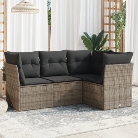 Set de sofás de jardín 4 pzas y cojines ratán sintético gris de , Conjuntos de jardín - Ref: Foro24-3249419, Precio: 289,42 €...