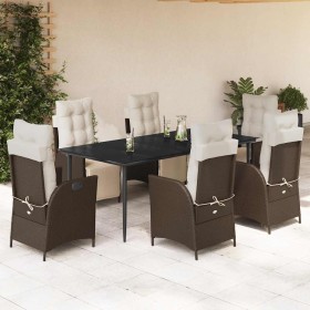 Set comedor de jardín 7 pzas con cojines ratán sintético marrón en Conjuntos de jardín | Comprar online en Foru.es