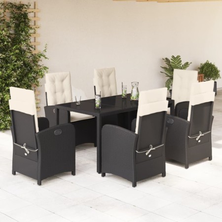 Set de comedor de jardín 7 pzas y cojines ratán sintético negro de , Conjuntos de jardín - Ref: Foro24-3212198, Precio: 801,7...
