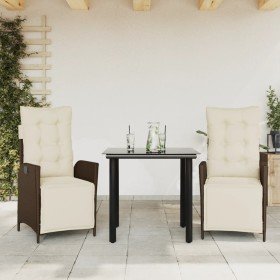 Set comedor de jardín 3 piezas y cojines ratán sintético marrón en Conjuntos de jardín | Comprar online en Foru.es