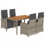 Set comedor de jardín 5 piezas con cojines ratán sintético gris de , Conjuntos de jardín - Ref: Foro24-3212482, Precio: 636,5...