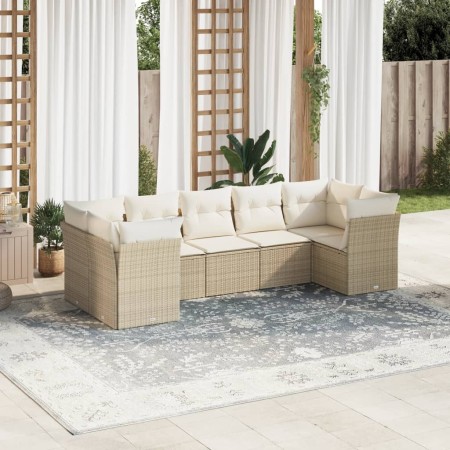 Set sofás de jardín 7 piezas y cojines ratán sintético beige de , Conjuntos de jardín - Ref: Foro24-3249957, Precio: 477,16 €...
