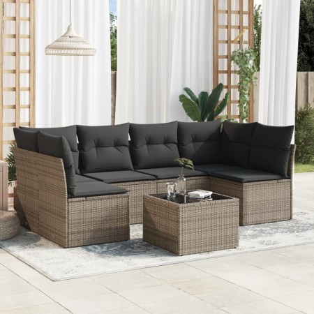 Set de sofás de jardín 7 piezas con cojines ratán PE gris de , Conjuntos de jardín - Ref: Foro24-3249239, Precio: 405,48 €, D...