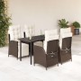 Set comedor de jardín 5 piezas y cojines ratán sintético marrón en Conjuntos de jardín | Comprar online en Foru.es