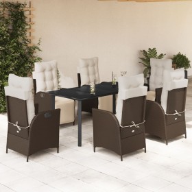 Set comedor de jardín 7 pzas con cojines ratán sintético marrón en Conjuntos de jardín | Comprar online en Foru.es