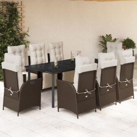 Set comedor para jardín 9 pzas y cojines ratán sintético marrón en Conjuntos de jardín | Comprar online en Foru.es