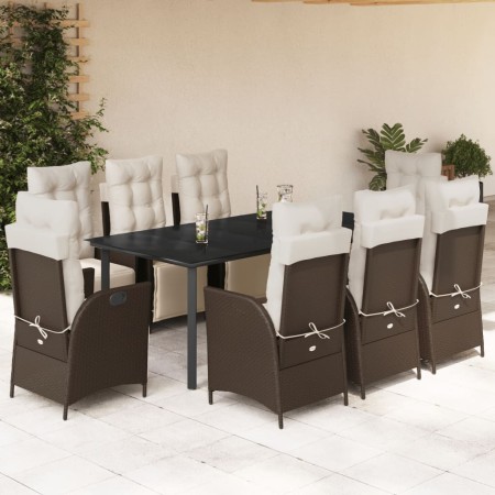 Set comedor para jardín 9 pzas y cojines ratán sintético marrón en Conjuntos de jardín | Comprar online en Foru.es