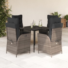 Set comedor de jardín 5 piezas con cojines ratán sintético gris en Conjuntos de jardín | Comprar online en Foru.es