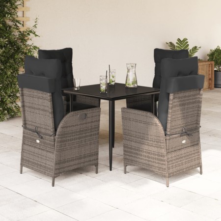 Set comedor de jardín 5 piezas con cojines ratán sintético gris en Conjuntos de jardín | Comprar online en Foru.es