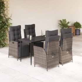 Set comedor de jardín 5 piezas con cojines ratán sintético gris en Conjuntos de jardín | Comprar online en Foru.es