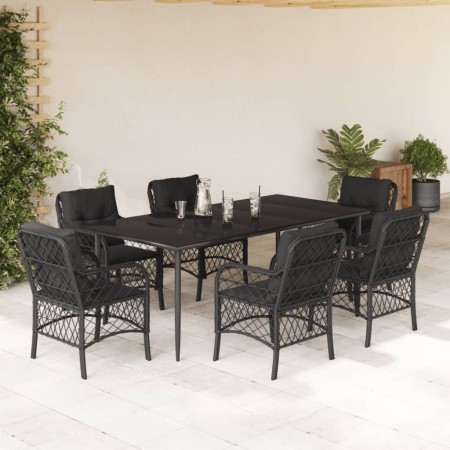 Set de comedor de jardín 7 pzas y cojines ratán sintético negro de , Conjuntos de jardín - Ref: Foro24-3212101, Precio: 739,1...