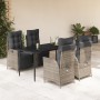 Set comedor de jardín 5 piezas con cojines ratán sintético gris en Conjuntos de jardín | Comprar online en Foru.es