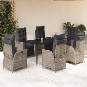 Set comedor jardín 7 pzas y cojines ratán sintético gris en Conjuntos de jardín | Comprar online en Foru.es