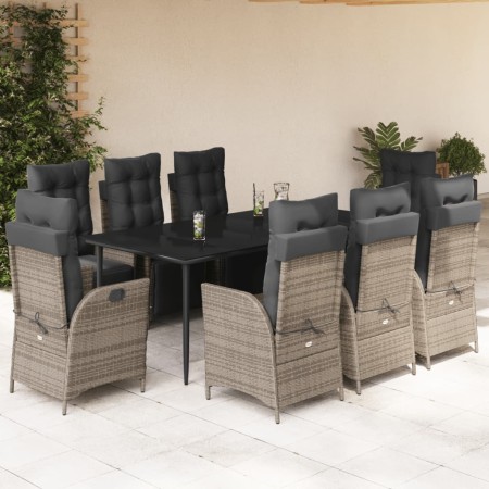 Set comedor jardín 9 pzas y cojines ratán sintético gris en Conjuntos de jardín | Comprar online en Foru.es