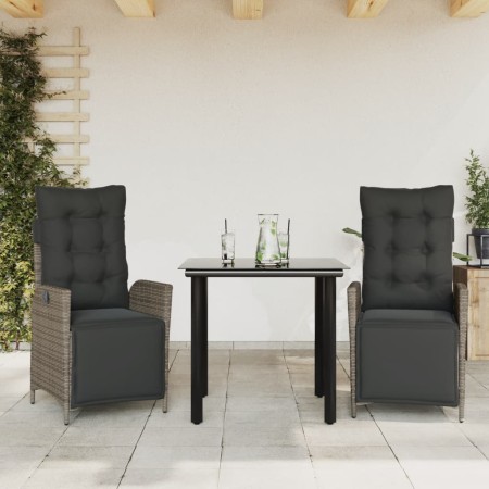 Set comedor de jardín 3 piezas con cojines ratán sintético gris en Conjuntos de jardín | Comprar online en Foru.es
