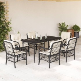 Set de comedor de jardín 7 pzas y cojines ratán sintético negro de , Conjuntos de jardín - Ref: Foro24-3212086, Precio: 645,5...
