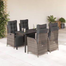 Set comedor de jardín 5 piezas con cojines ratán sintético gris en Conjuntos de jardín | Comprar online en Foru.es
