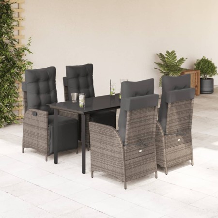 Set comedor de jardín 5 piezas con cojines ratán sintético gris en Conjuntos de jardín | Comprar online en Foru.es