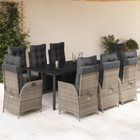Set comedor jardín 9 pzas y cojines ratán sintético gris en Conjuntos de jardín | Comprar online en Foru.es