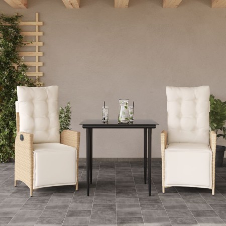 Set comedor de jardín 3 pzas con cojines ratán sintético beige en Conjuntos de jardín | Comprar online en Foru.es