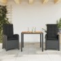Set comedor de jardín 3 pzas con cojines ratán sintético negro de , Conjuntos de jardín - Ref: Foro24-3212230, Precio: 337,17...