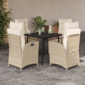 Set comedor de jardín 5 pzas con cojines ratán sintético beige en Conjuntos de jardín | Comprar online en Foru.es